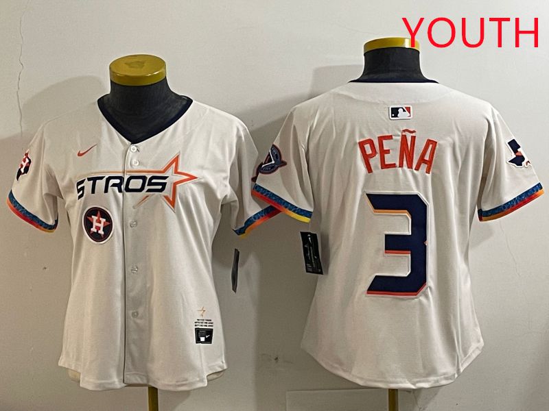 Youth Houston Astros #3 Pena Cream Fourth generation Joint Name Nike 2025 MLB Jersey style 7->youth mlb jersey->Youth Jersey
